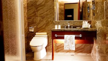 Superior Room | Bathroom | Rainfall showerhead, hair dryer, slippers, electronic bidet