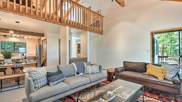 TV, fireplace, video game console, books