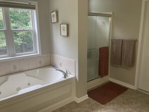 Combined shower/bathtub, jetted bath, hair dryer, towels - 4BR home just 4mi to downtown Saratoga and Racecourse (Gansevoort)