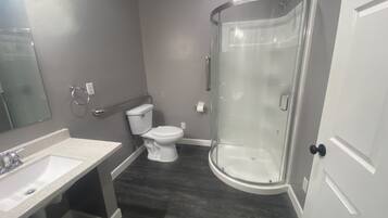 Shower, towels, soap, shampoo