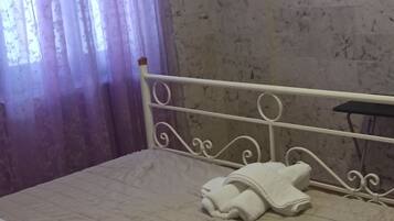 1 chambre, bureau, fer et planche à repasser, lit parapluie