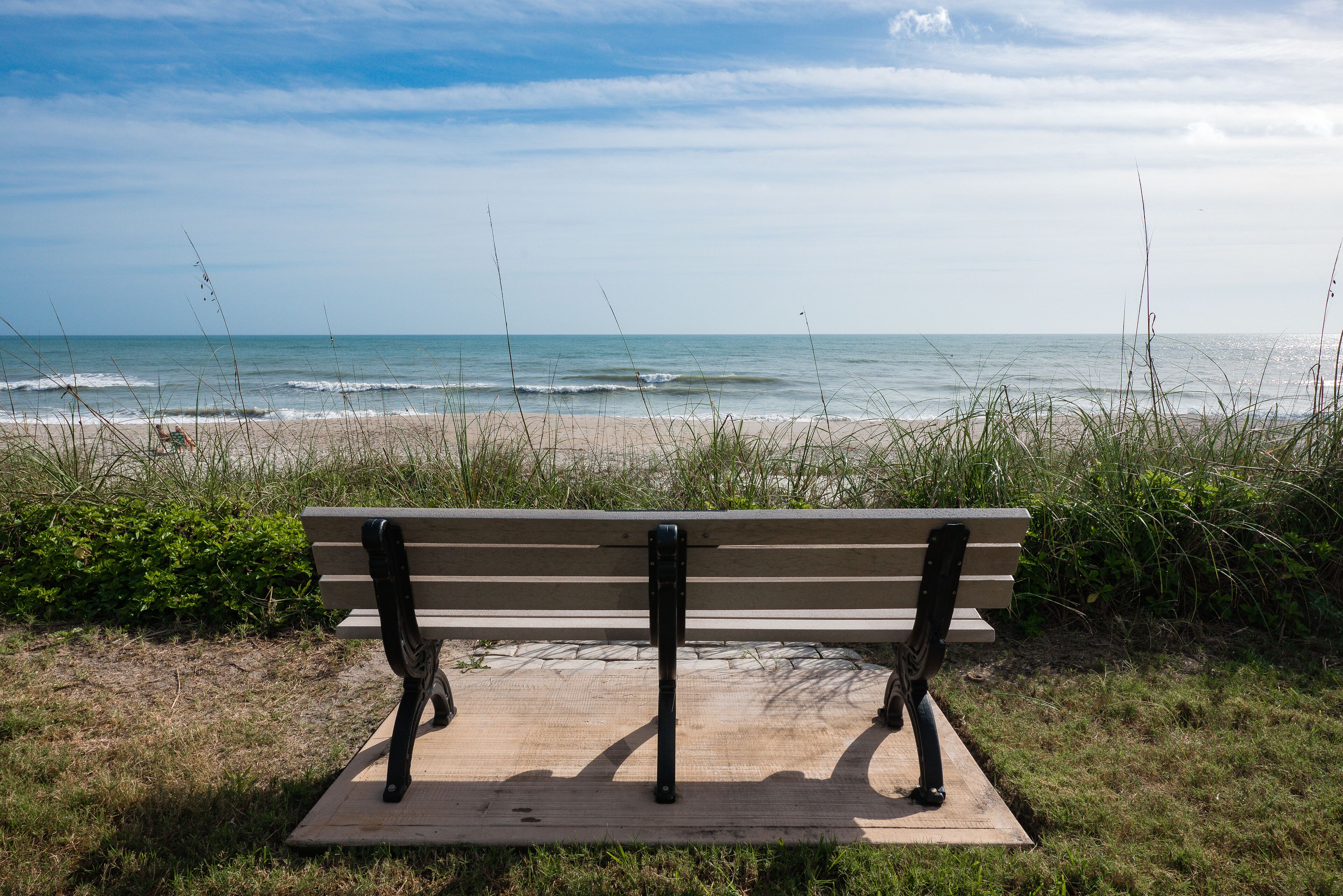 On the beach, sun loungers, beach towels