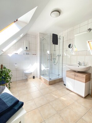 Regadera, secadora de cabello, toallas, jabón