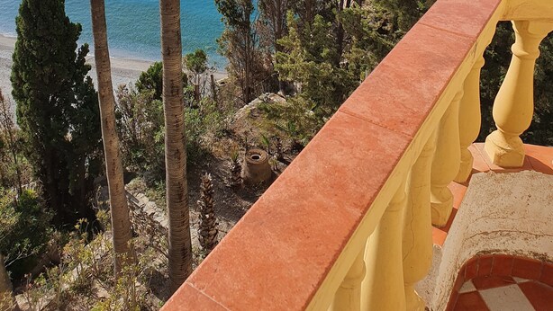 A coastal view with palm trees and a clear sky. - Exclusive villa with private pool and gym (Almuñécar)