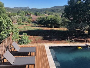 Outdoor pool - New stone and wood house with swimming pool (Les Vans)