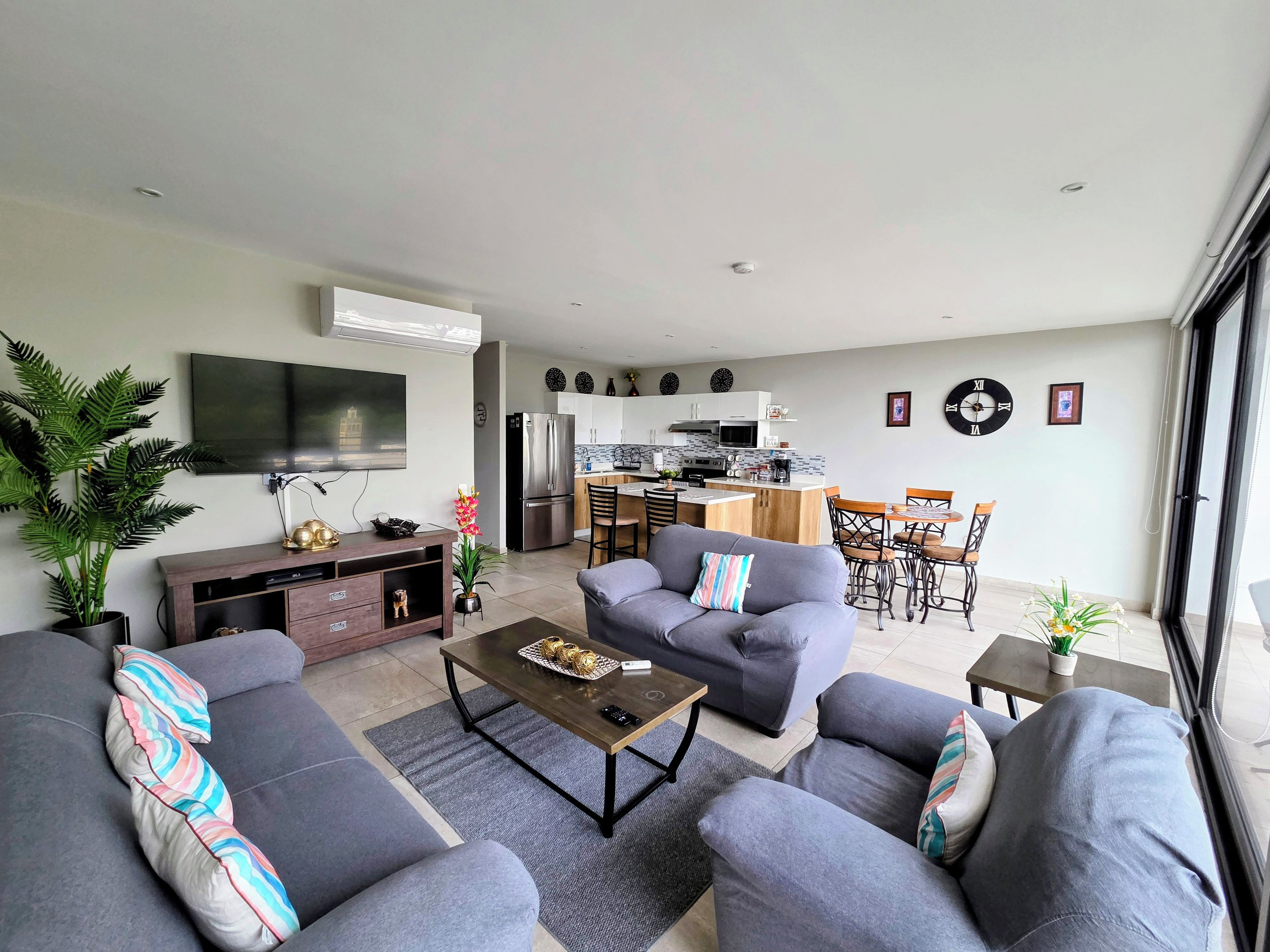 living room and kitchen views 
