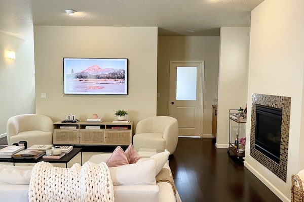 TV, fireplace, printers