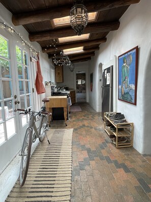 Enjoy cooking in this well-equipped kitchen with a refrigerator and stove.