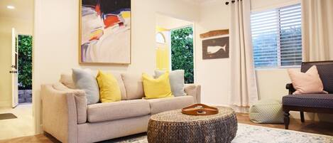 TV connectée, cheminée, livres, imprimantes