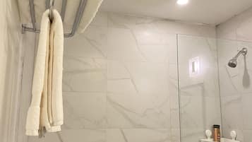 Regadera, secadora de cabello, bidet, toallas