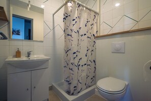 Regadera, secadora de cabello, toallas, jabón 