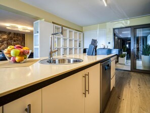 Fridge, microwave, oven, dishwasher