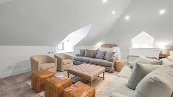 TV, fireplace, foosball, offices