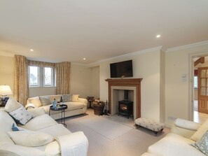 TV, fireplace, DVD player, foosball