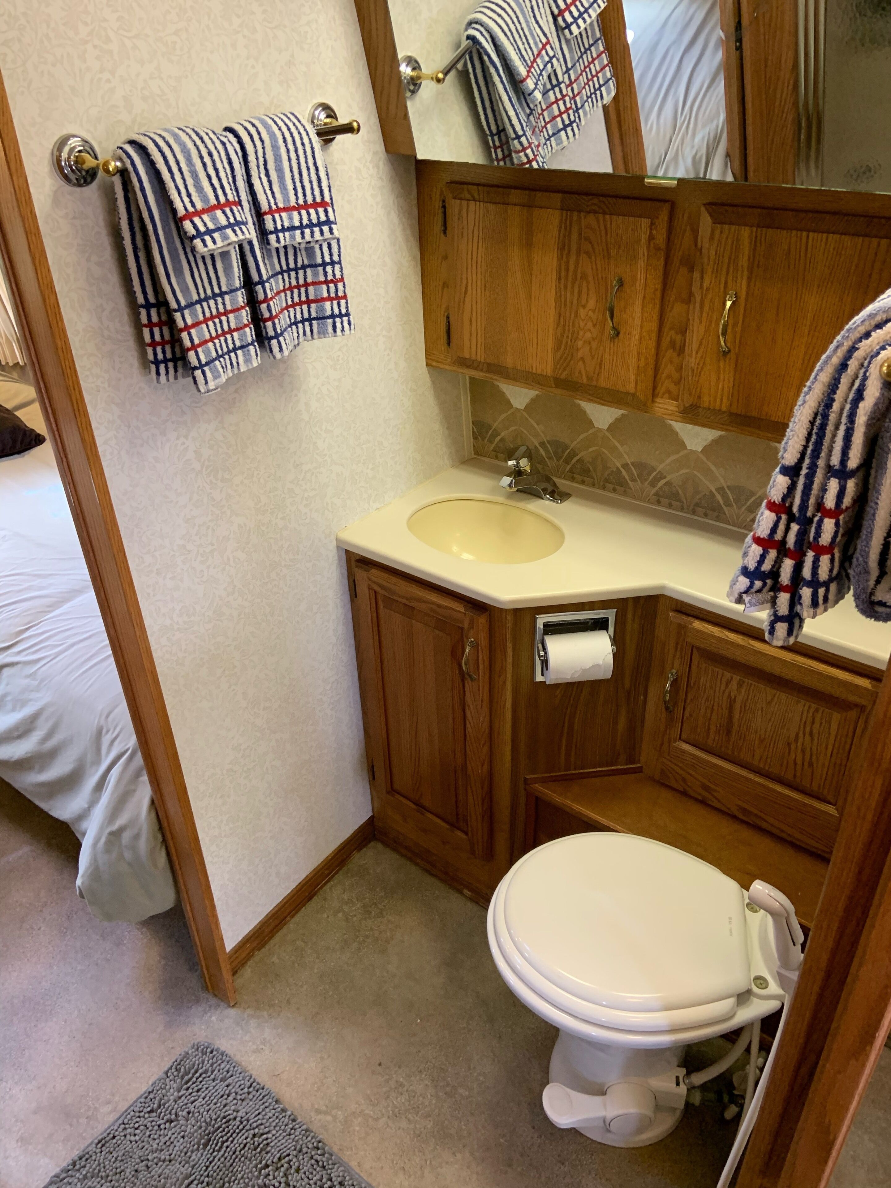 Shower, towels, soap, shampoo