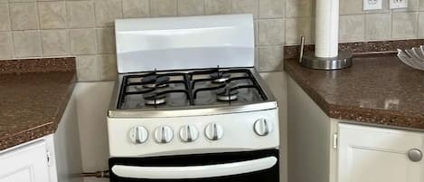 Fridge, microwave, stovetop, toaster