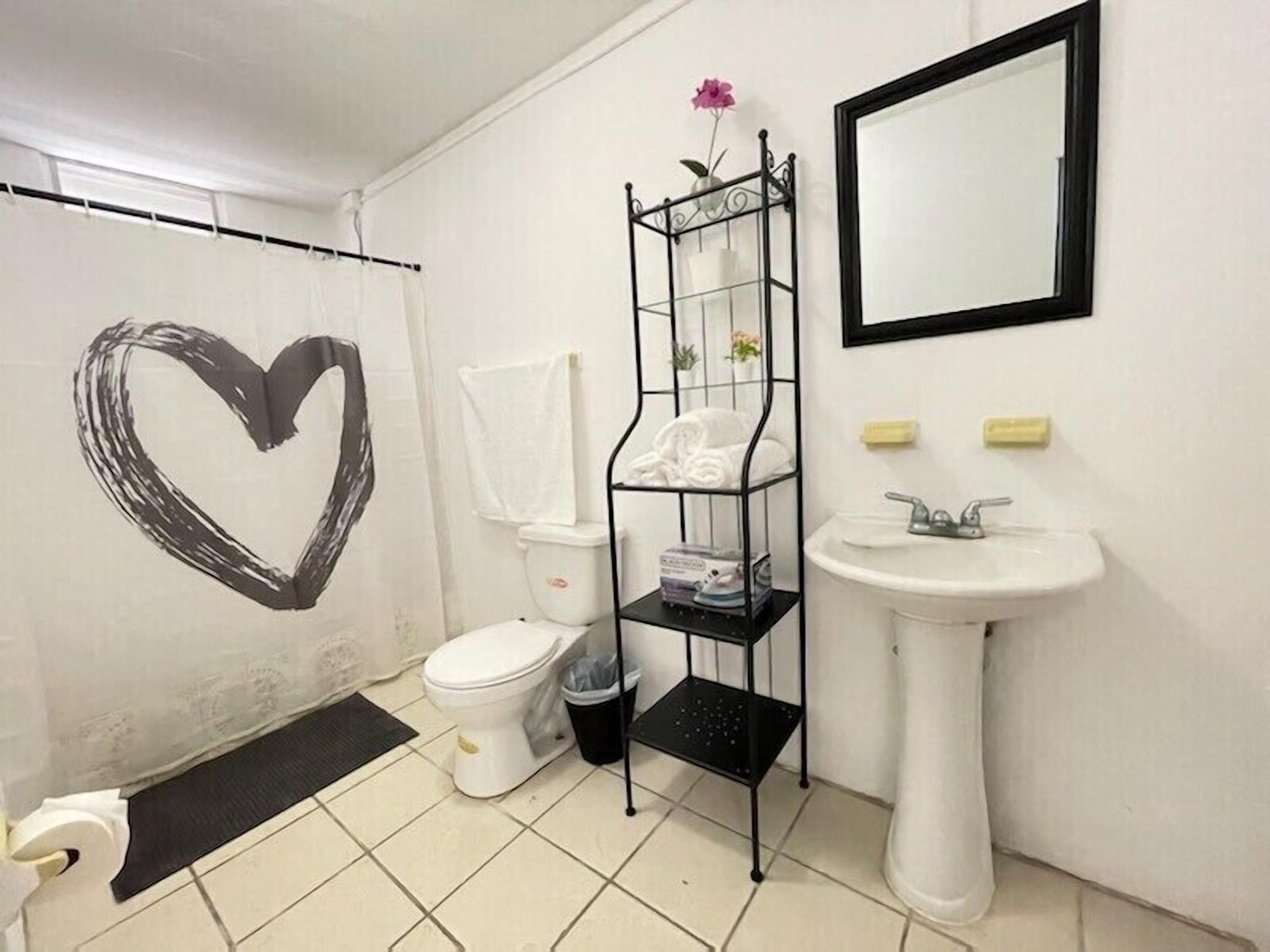 Shower, towels, soap, shampoo