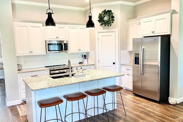 Kitchen with island seating for four.