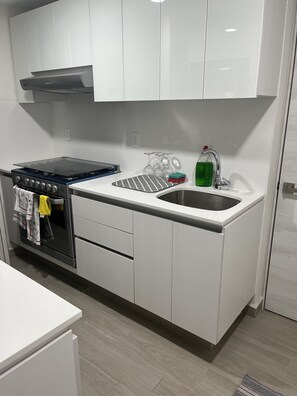 Kühlschrank, Mikrowelle, Ofen, Herdplatte