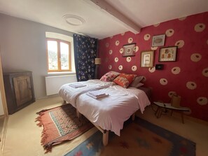 1 bedroom, desk, iron/ironing board, travel cot