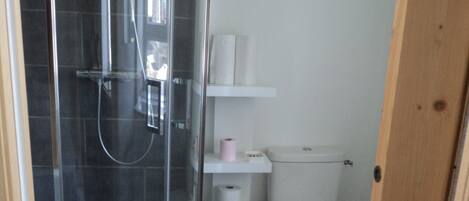 Dusche, Haartrockner, Handtücher, Seife
