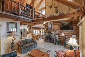 Smart TV, fireplace, video games, video library