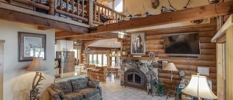 Smart TV, fireplace, video games, video library