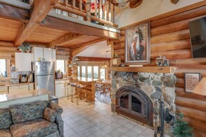 Smart TV, fireplace, video games, video library