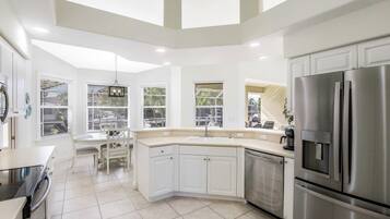 House, Multiple Beds (Sunny waterfront home near beach, sho) | Private kitchen