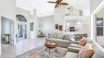 House, Multiple Beds (Sunny waterfront home near beach, sho) | Living room