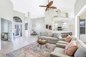 House, Multiple Beds (Sunny waterfront home near beach, sho) | Living room