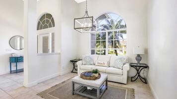 House, Multiple Beds (Sunny waterfront home near beach, sho) | Living room