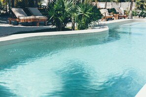 Outdoor pool, sun loungers
