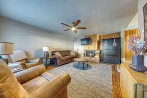 TV, fireplace