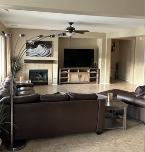 Smart TV, fireplace, video games, books