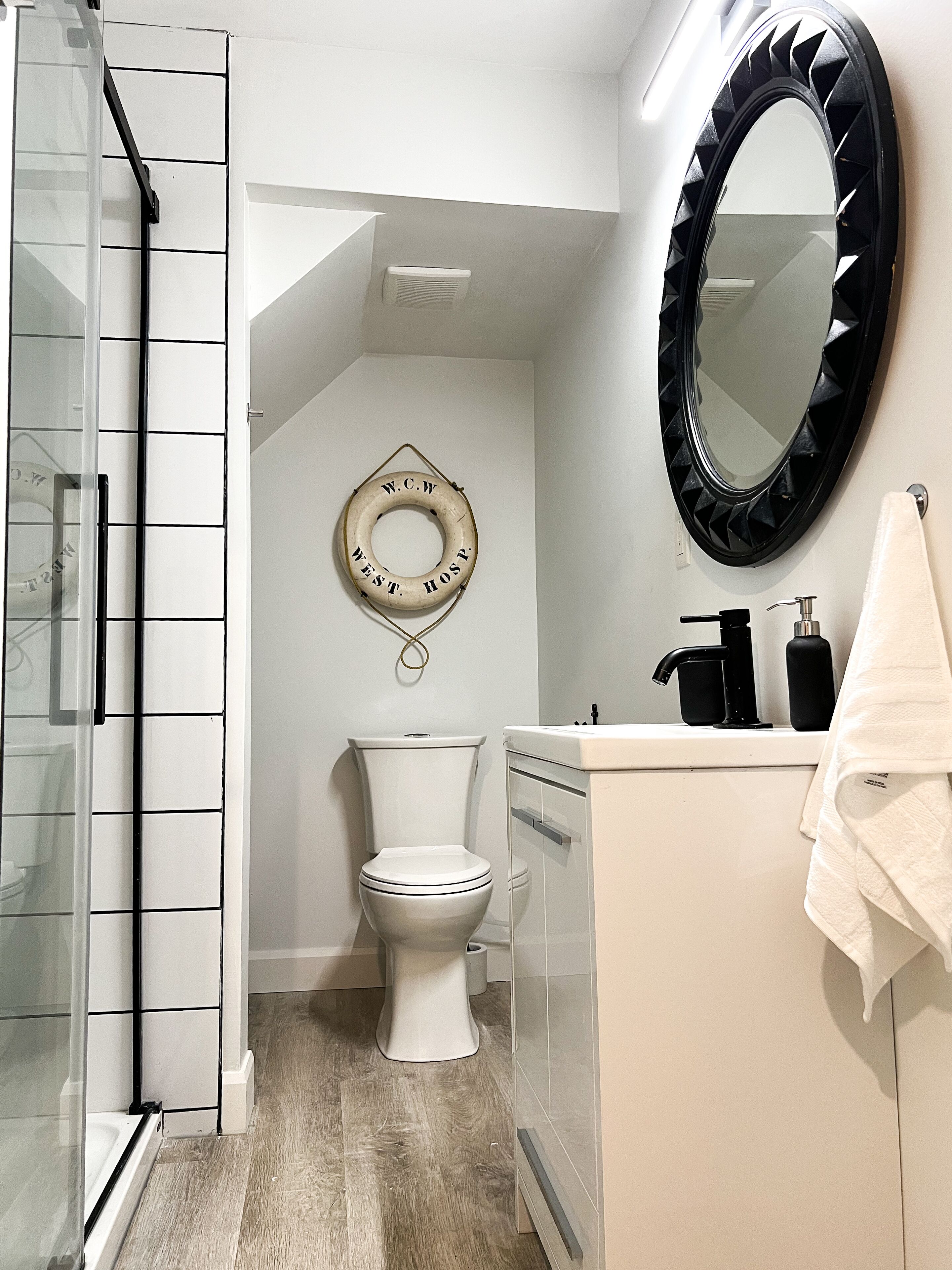 Shower, soap, toilet paper