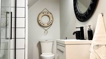 Shower, soap, toilet paper