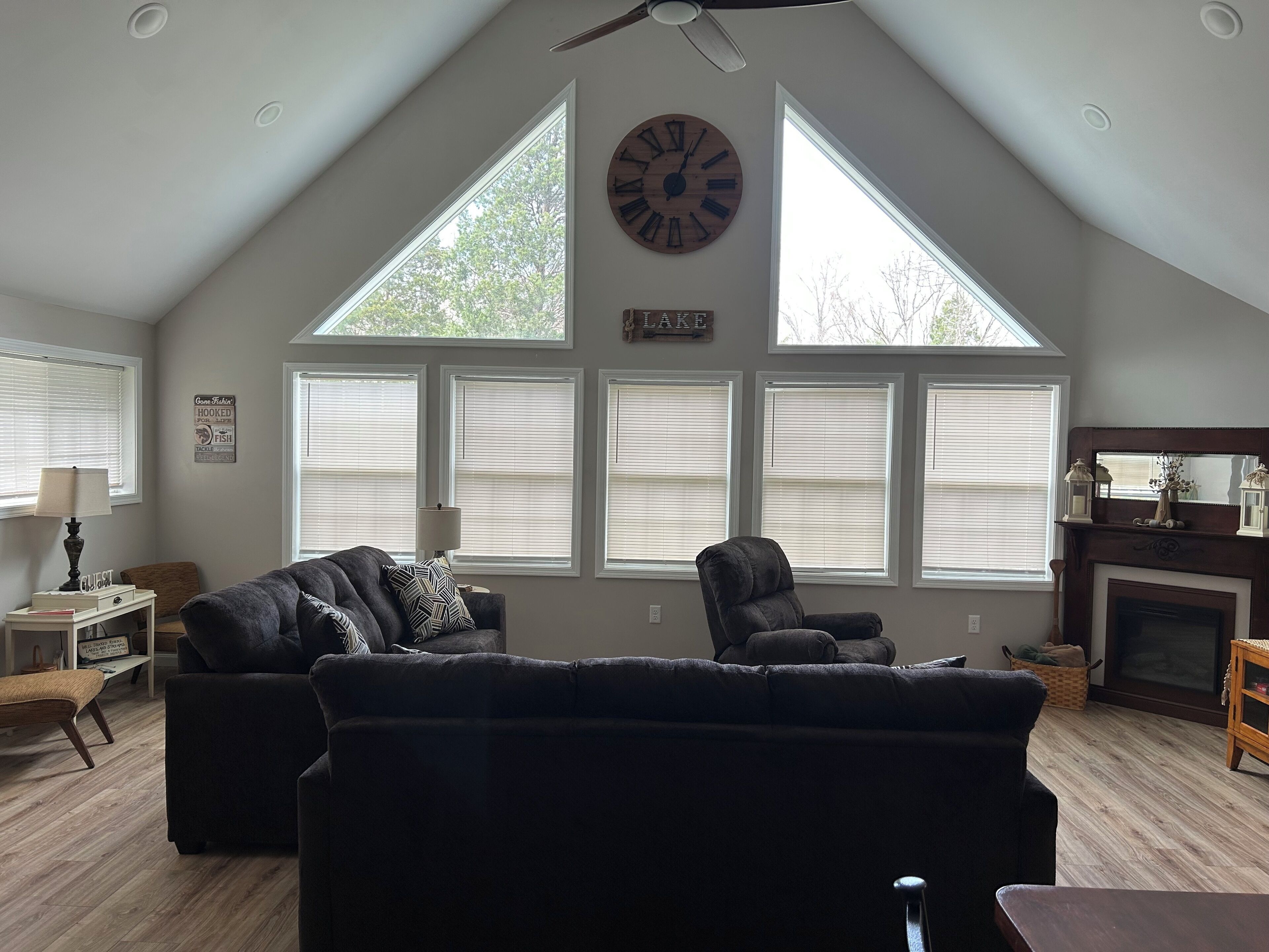 Smart TV, caminetto, libri