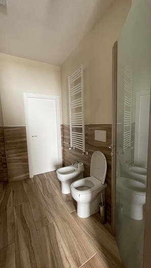 Shower, hair dryer, bidet, toilet paper