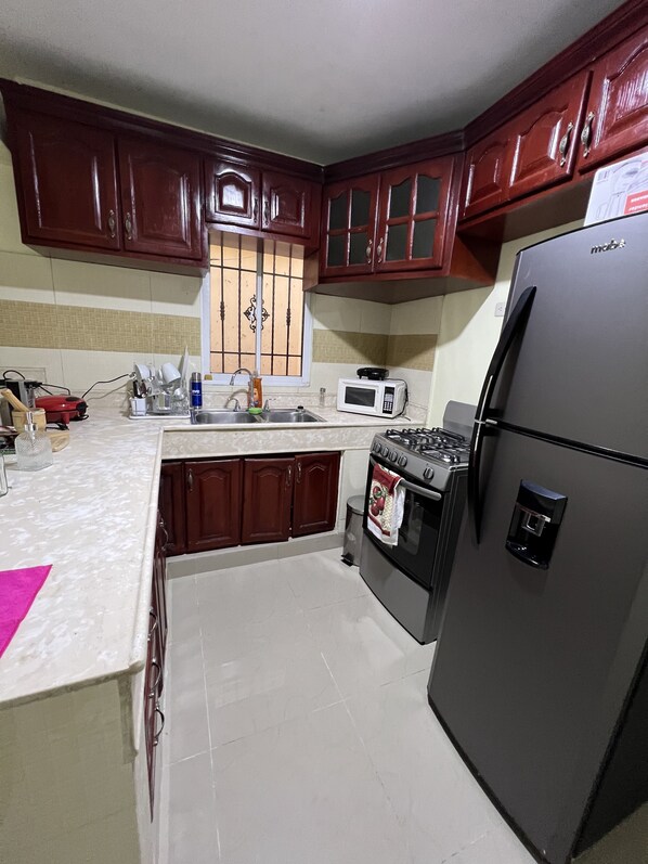 Microwave, stovetop, coffee/tea maker, toaster