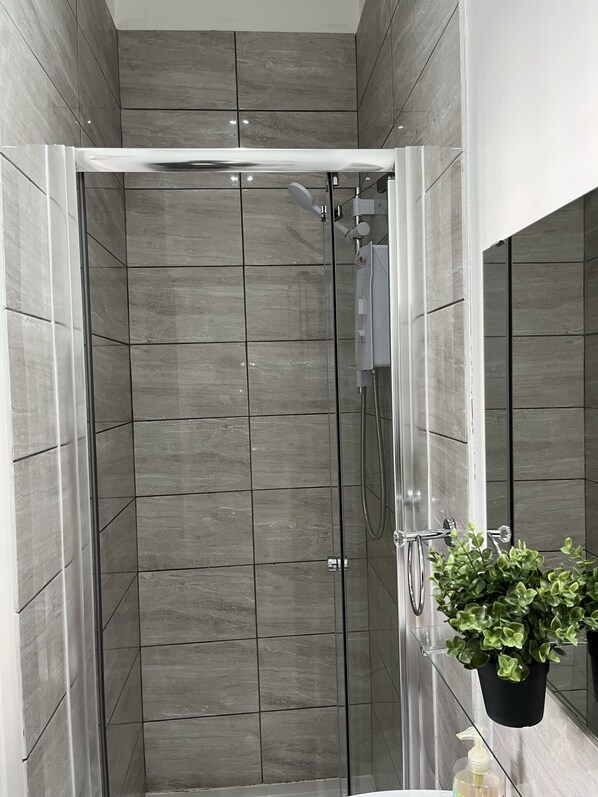 Shower, hair dryer, toilet paper