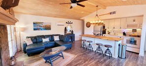 Smart TV, fireplace, DVD player