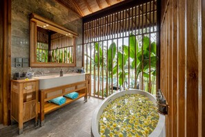 2 Bedroom Pool Villa with Rice Field View and Daily Scheduled Activities | Bathroom | Designer toiletries, hair dryer, bathrobes, slippers