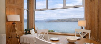 Kames View, shore front location, ground floor, wood burning fire, sleeps 4