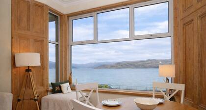 Kames View, shore front location, ground floor, wood burning fire, sleeps 4