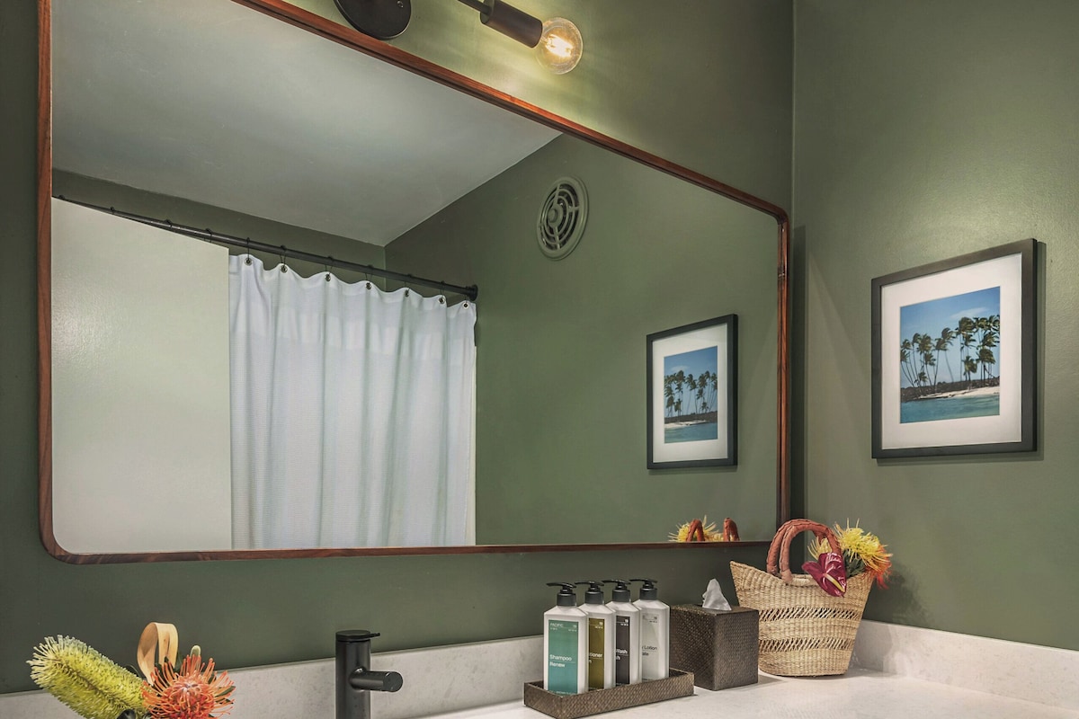 Combined shower/bathtub, free toiletries, hair dryer, towels