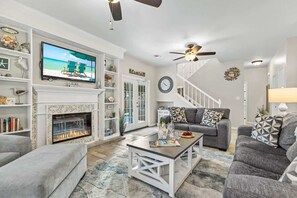 TV, fireplace, offices