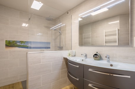 Shower, towels. Holiday Home 'Corps de Ferme au Calme' with Garden