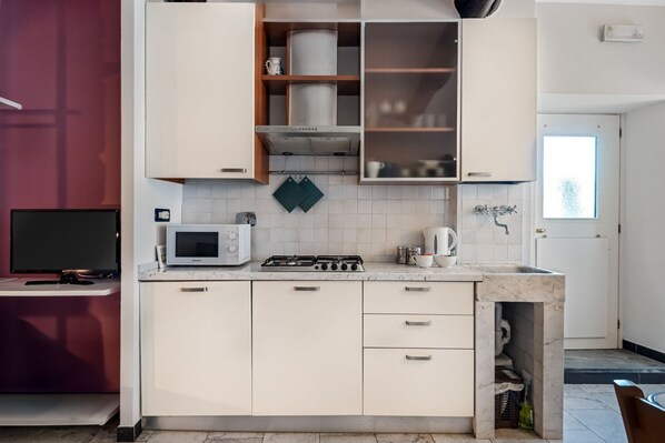 Fridge, microwave, stovetop, toaster