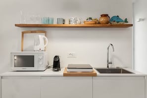 Fridge, microwave, stovetop, toaster